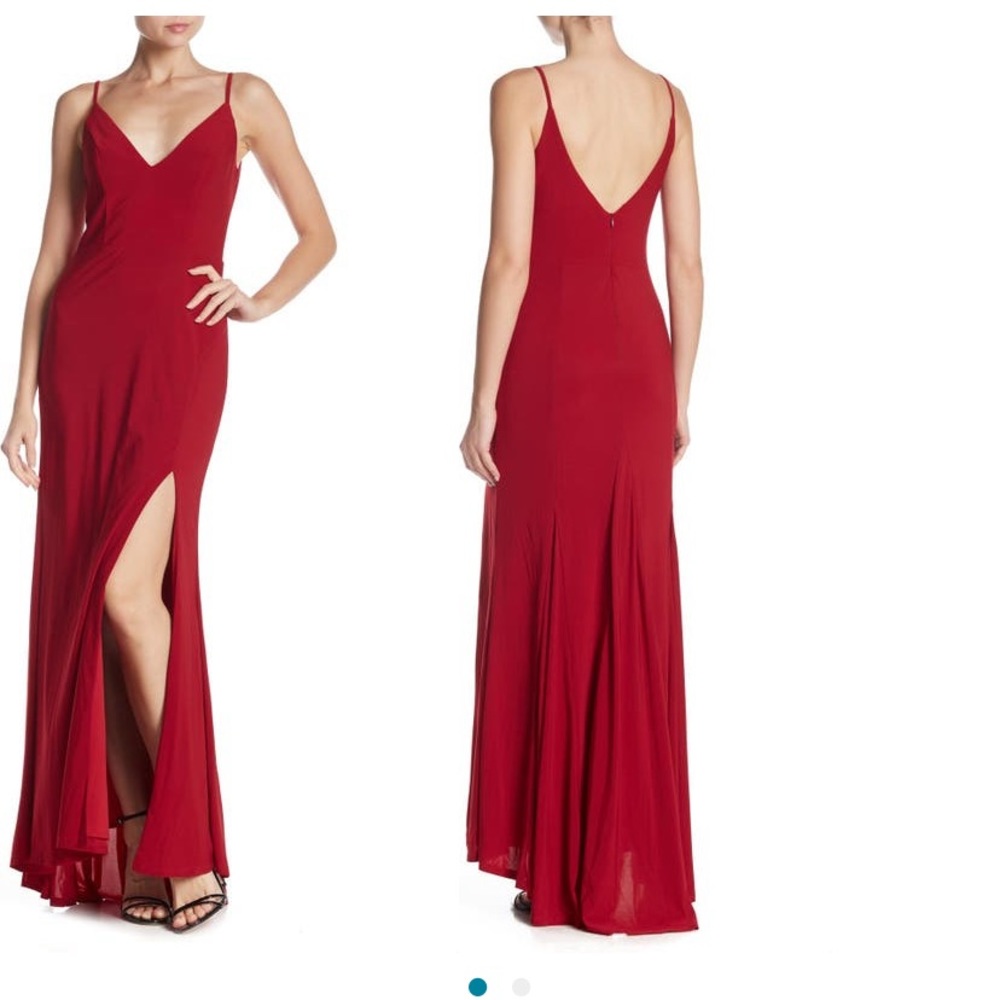 Jump Apparel Plunge V-Neck Jersey Gown with leg slit